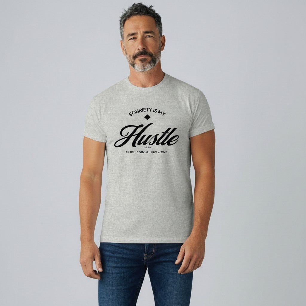 Hustle Men's Relaxed T-Shirt w/Personalize Sober Date