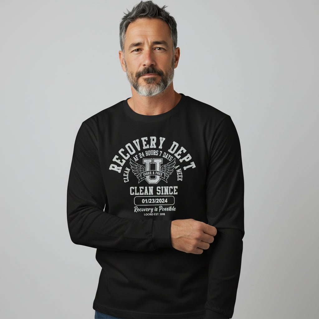 Recovery Dept Clean AF 24 7 Long Sleeve Sober T Shirt side view (view 6)