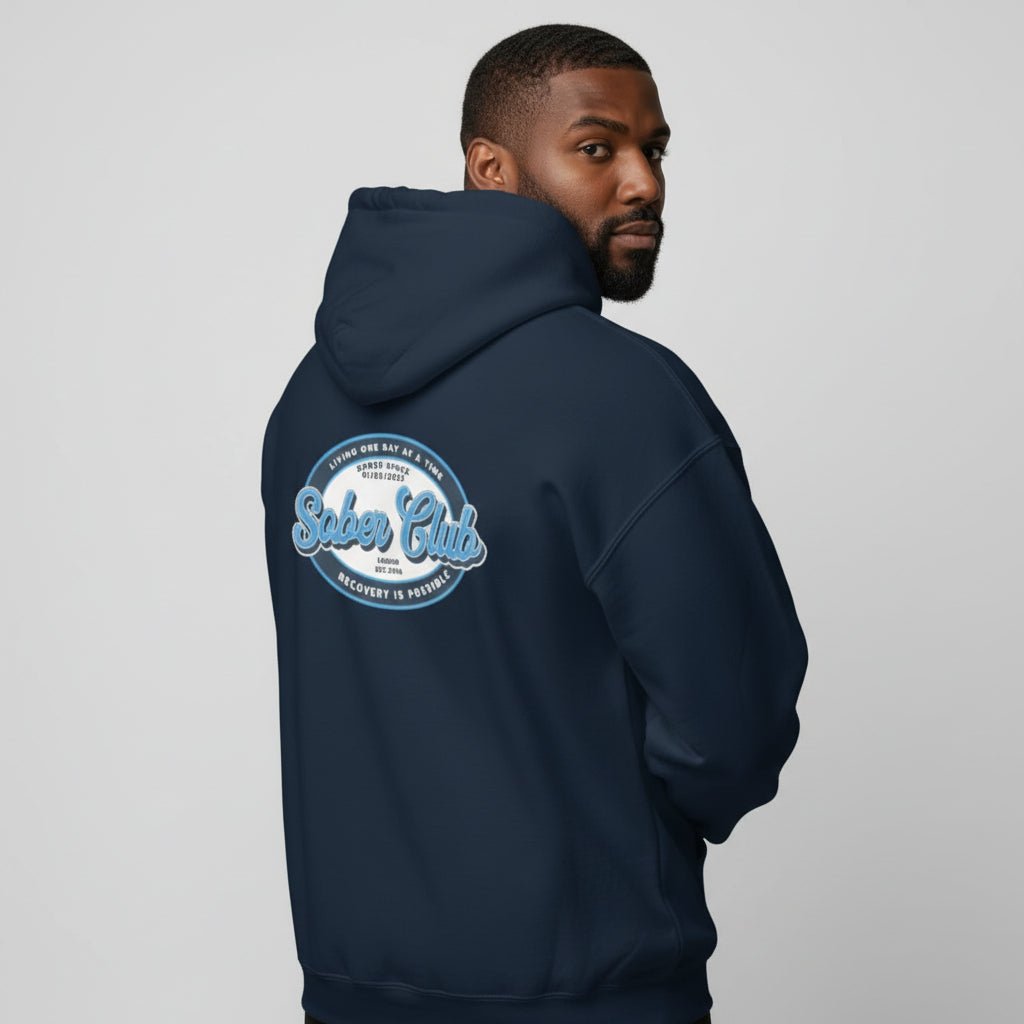 Sober Club Badge Unisex Zip Hoodie Front and Back Print Hoodie with Custom Sobriety Date (Front & Back)