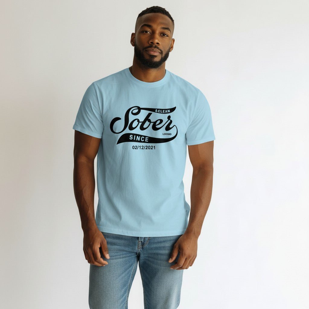 Mens Sober Since T-Shirt w/ Personalized Sobriety Date
