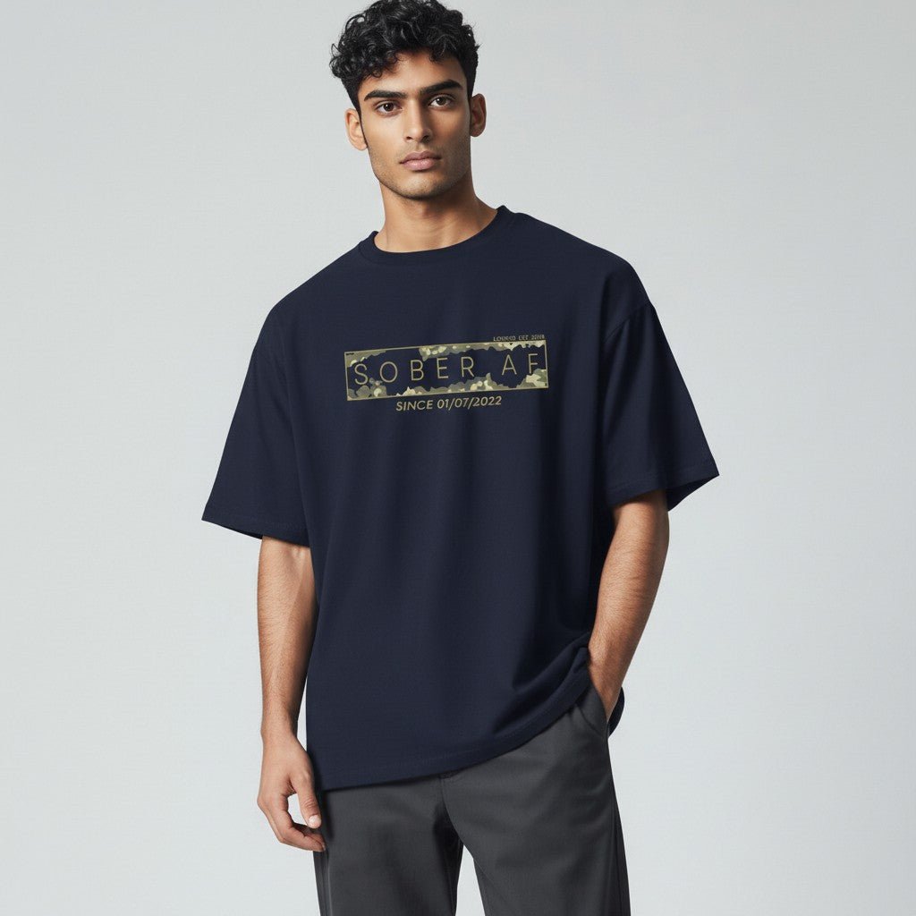 Sober T Shirt | Men’s Sober AF Camo Tee with Personalized Date