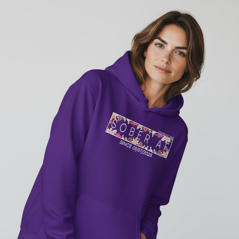 Recovery Hoodie | Women’s Sober AF Hoodie with Custom Date