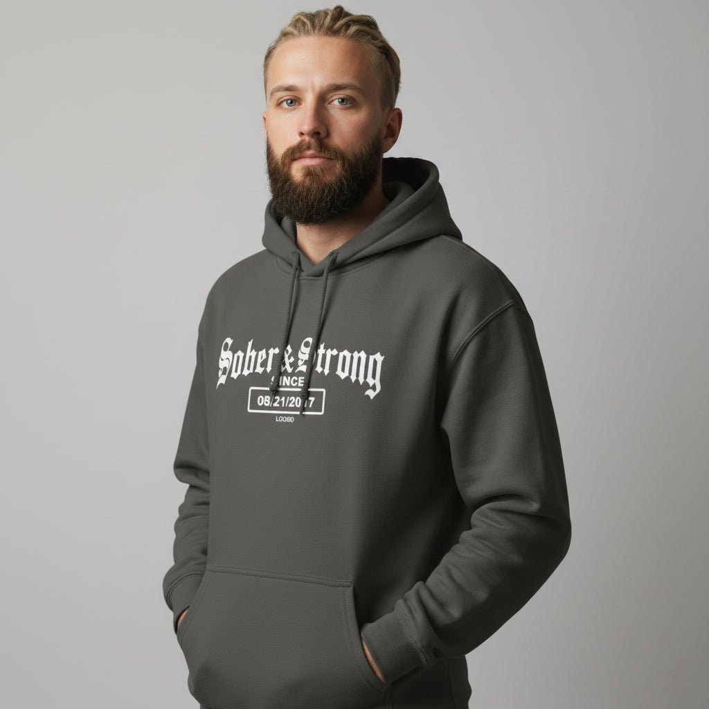 Recovery Hoodie | Men's Sober & Strong Old School with Custom Date