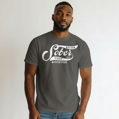 Mens Sober Since T-Shirt w/ Personalized Sobriety Date