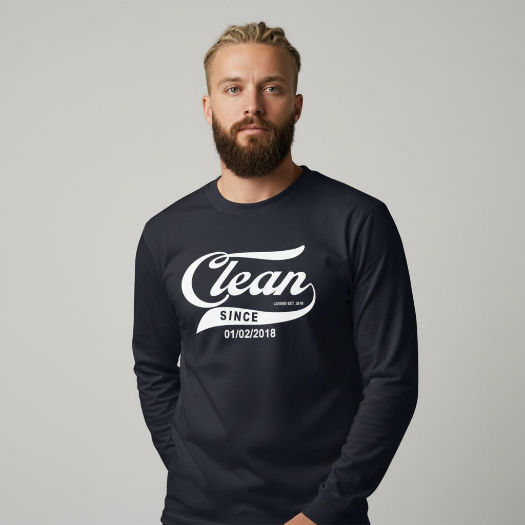 Men's Clean & Sober Long Sleeve T-shirt with Custom Sobriety Date