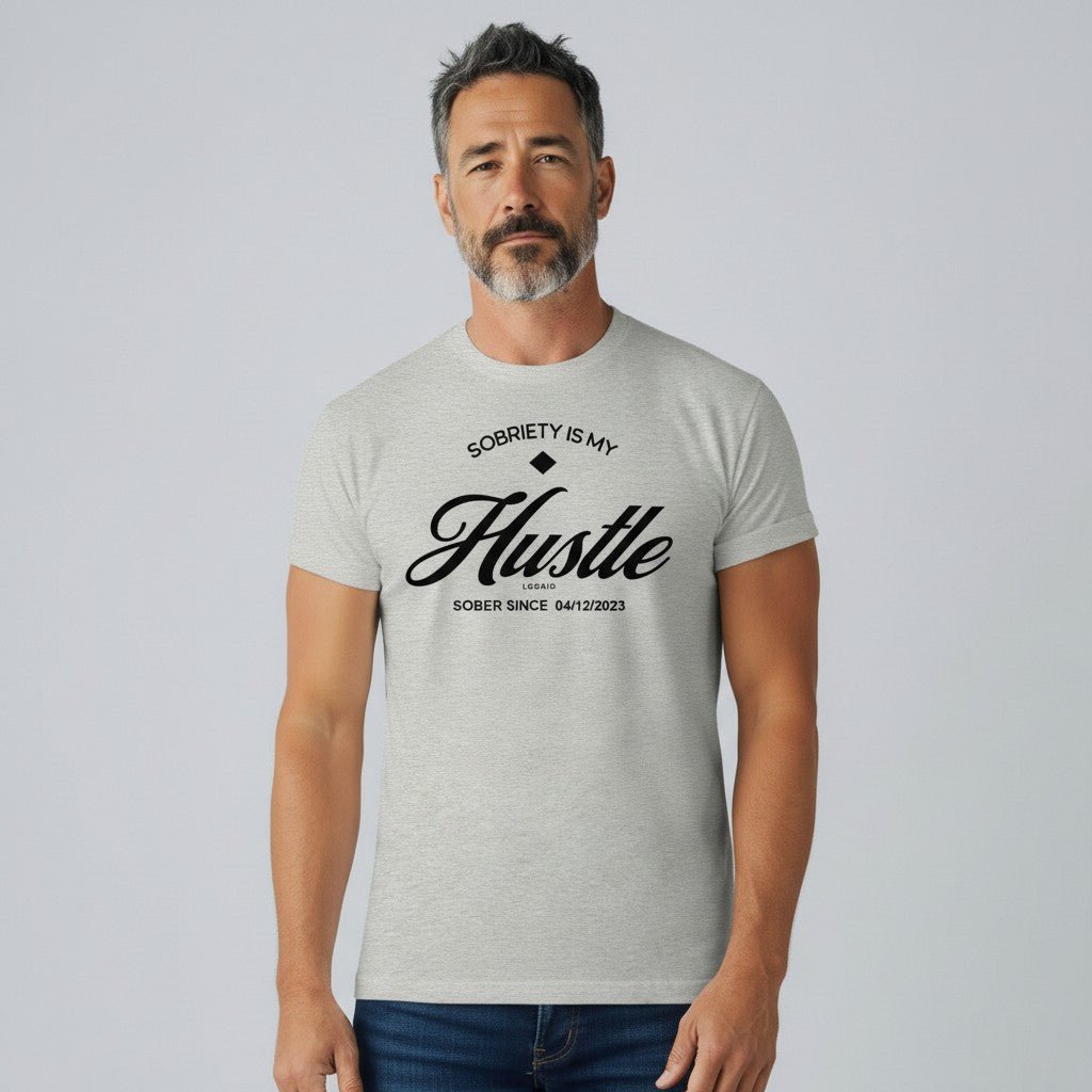 Hustle Men's Relaxed T-Shirt w/Personalize Sober Date