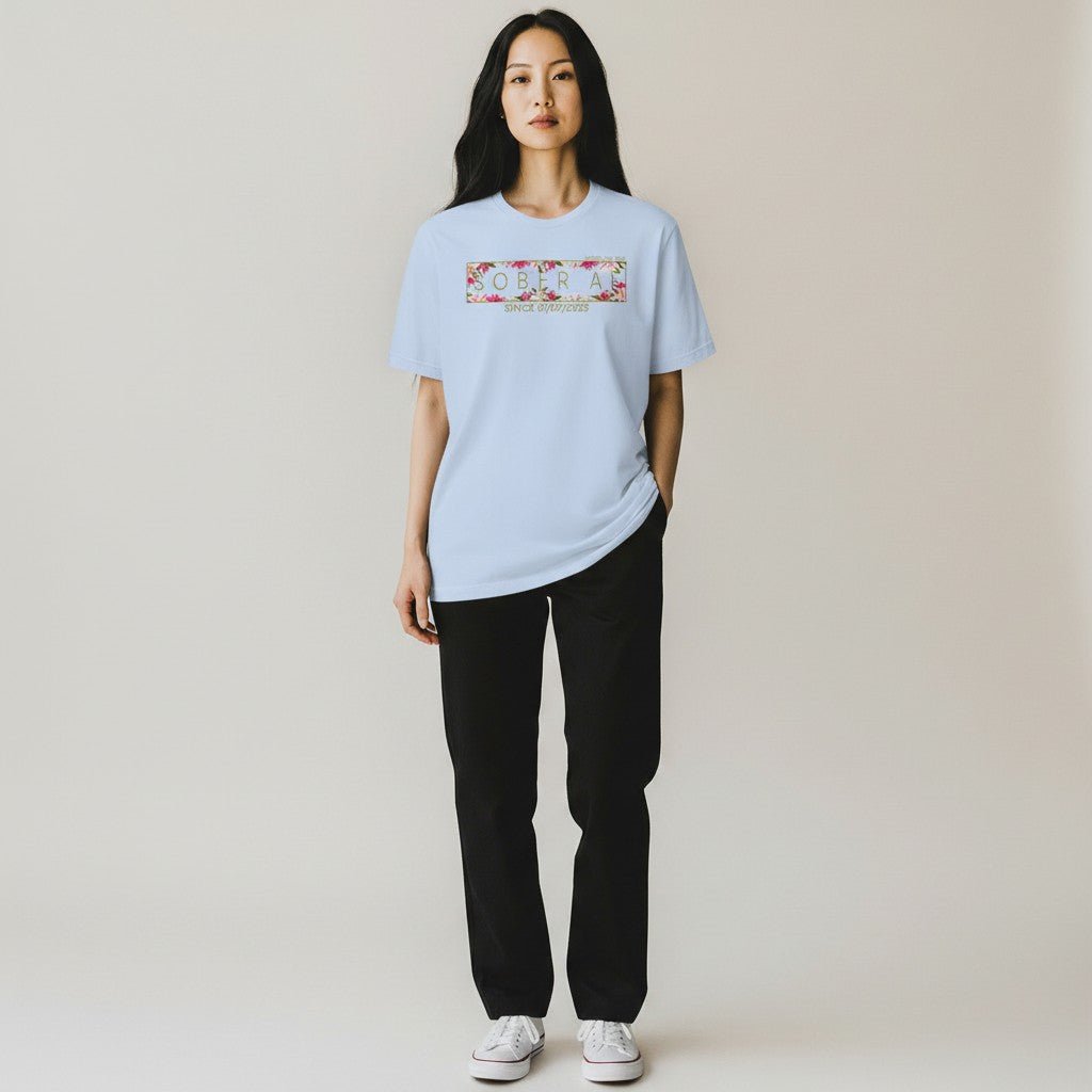 Sober T Shirt | Women’s Sober AF Tee with Custom Sobriety Date in Pastel Colors