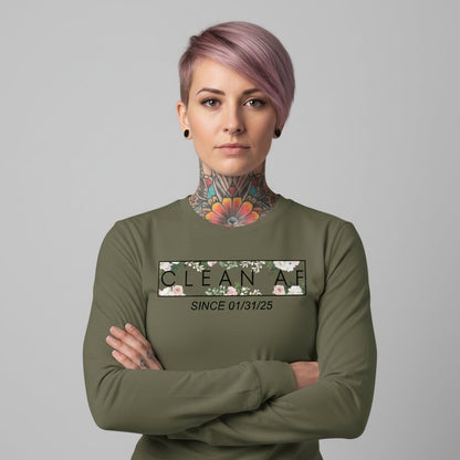Clean AF Flower Long Sleeve Sober T Shirt close-up view (view 22)