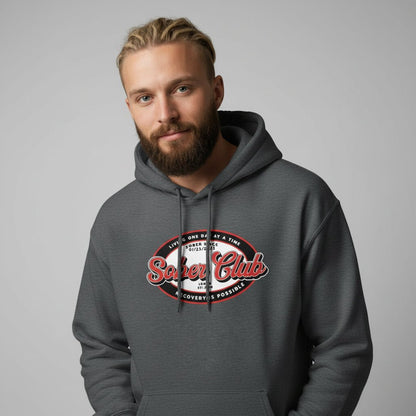 Sober Club Badge Unisex Hoodie with Custom Sobriety Date
