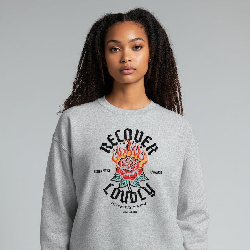 Recover Loudly Sweatshirt with Custom Sobriety Date