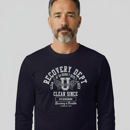 Recovery Dept Clean AF 24 7 Long Sleeve Sober T Shirt fit detail (view 9)