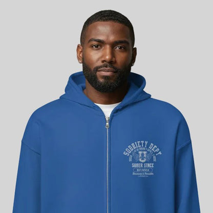 Recovery Hoodie | Sobriety Dept Sober AF 24/7 Zip Hoodie with Custom Date