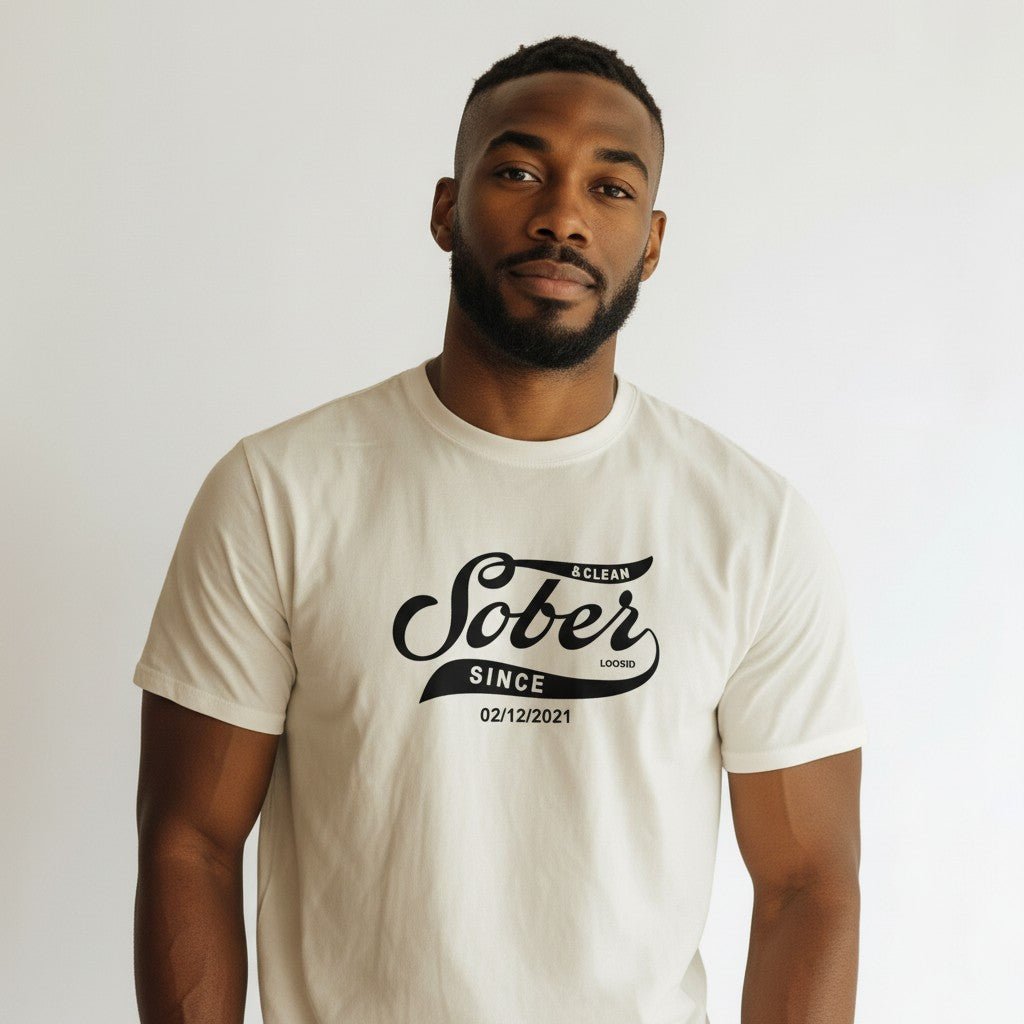 Mens Sober Since T-Shirt w/ Personalized Sobriety Date