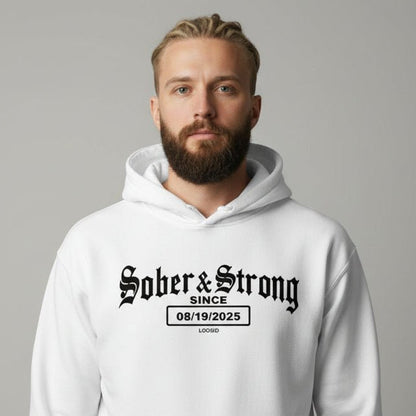 Recovery Hoodie | Men's Sober & Strong Old School with Custom Date
