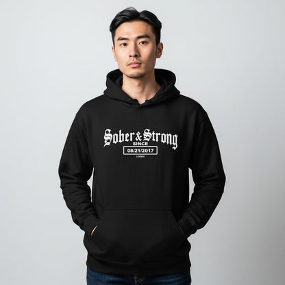 Recovery   Hoodie   |   Men’s   Old   School   Sober   Hoodie   with   Custom   Date
