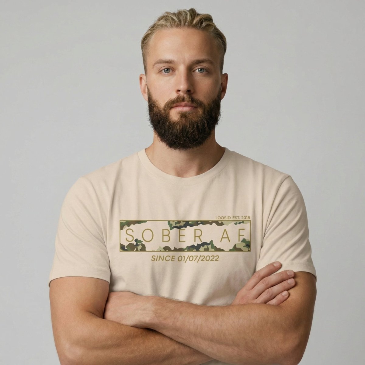 Sober T Shirt | Men’s Sober AF Camo Tee with Personalized Date