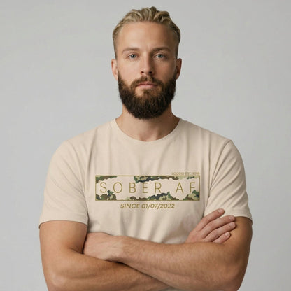 Sober T Shirt | Men’s Sober AF Camo Tee with Personalized Date