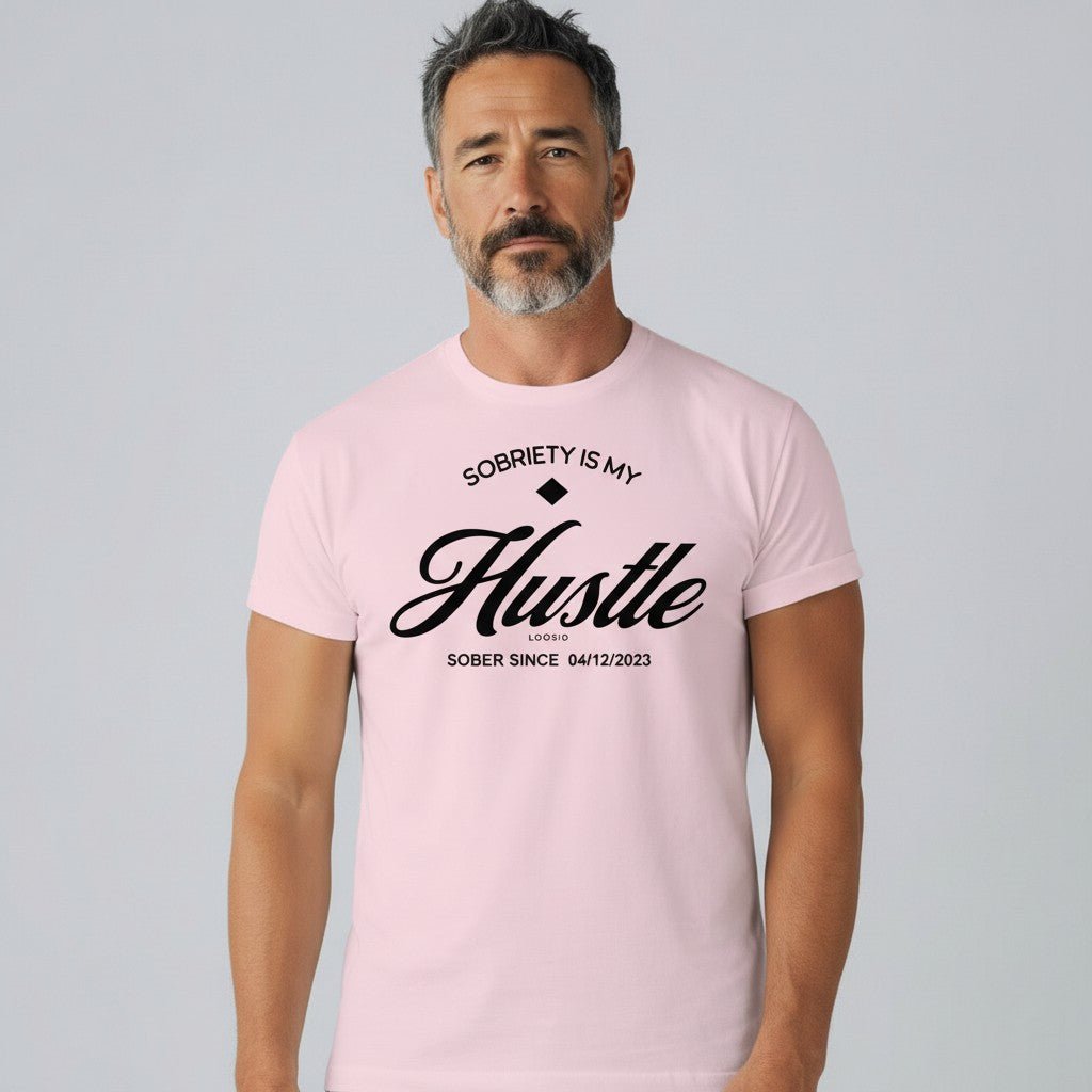 Hustle Men's Relaxed T-Shirt w/Personalize Sober Date