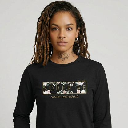 Sober AF Flower Long Sleeve Sober T Shirt lifestyle view (view 5)
