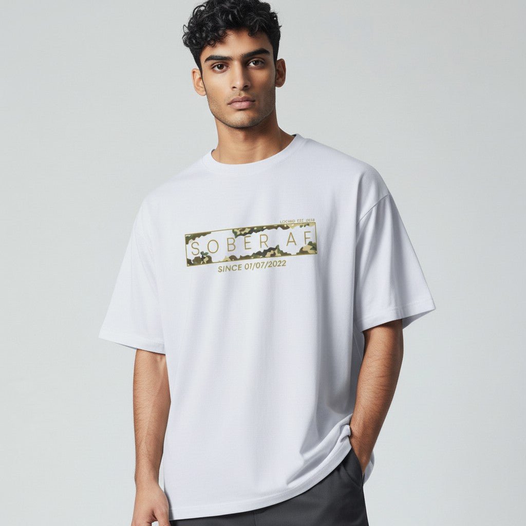 Sober T Shirt | Men’s Sober AF Camo Tee with Personalized Date