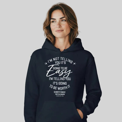 I'm Not Telling Custom Sobriety Date Recovery Hoodie flat lay styled image (view 13)