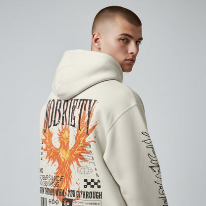 Cream Phoenix Reborn Recovery Hoodie ULTRA Premium Garment Dyed | Sober Hoodie Limited Edition