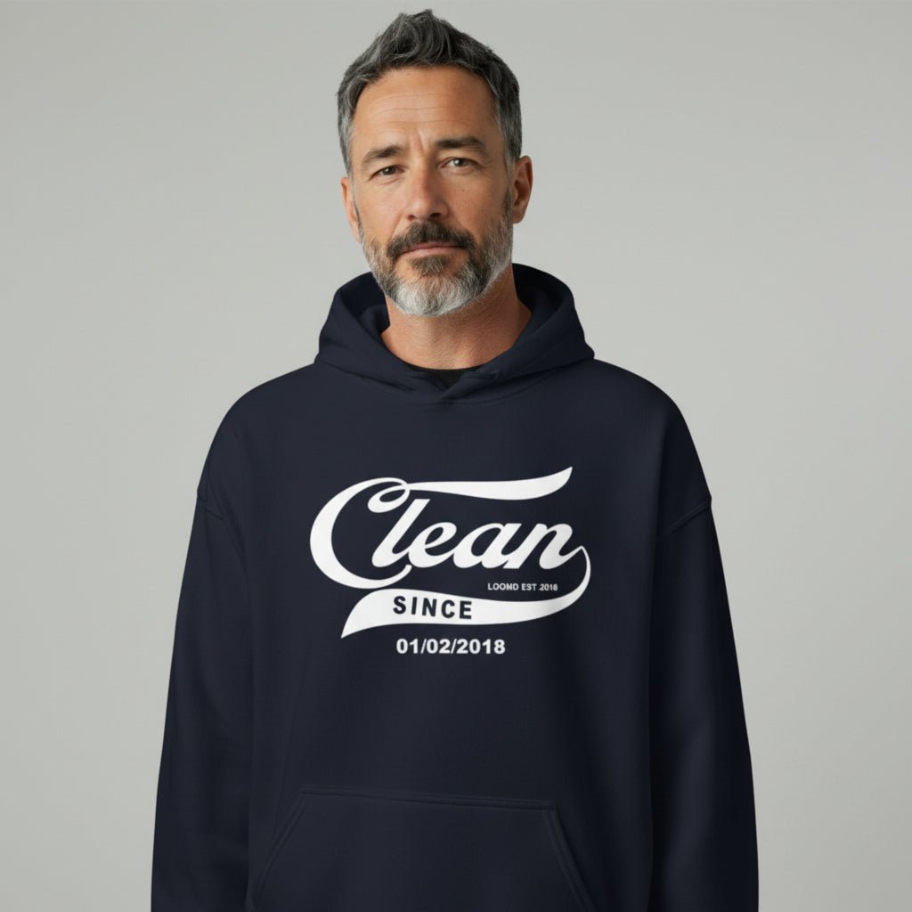 Recovery Hoodie | Men's Clean Since Hoodie with Custom Sobriety Date