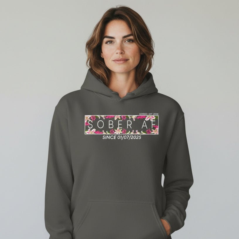 Recovery Hoodie | Women’s Sober AF Hoodie with Custom Date