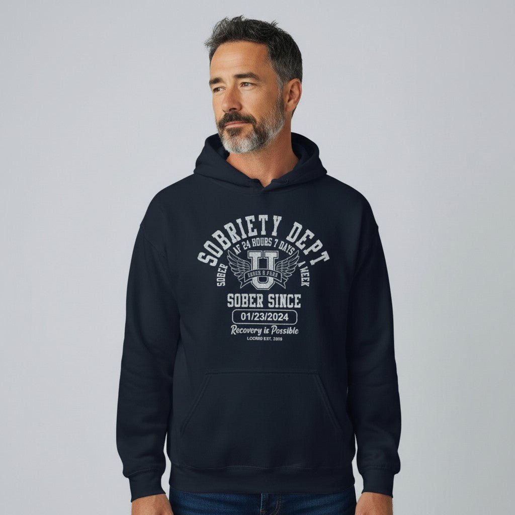 Recovery Hoodie | Sobriety Dept Sober AF 24/7 Unisex Hoodie with Custom Sobriety Date