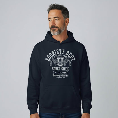 Recovery Hoodie | Sobriety Dept Sober AF 24/7 Unisex Hoodie with Custom Sobriety Date