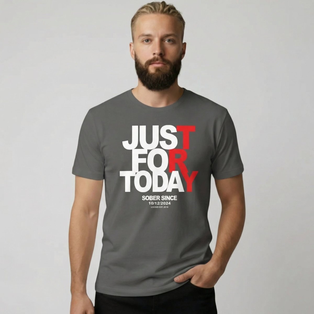 Men's Just Try For Today T-shirt with Custom Sobriety Date