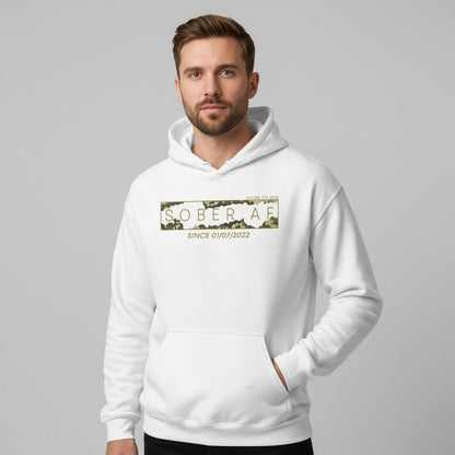 Recovery Hoodie | Men's Sober AF Camo Hoodie with Custom Sober Date