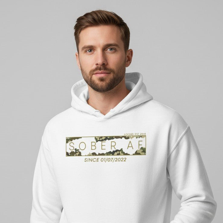 Recovery Hoodie | Men's Sober AF Camo Hoodie with Custom Sober Date