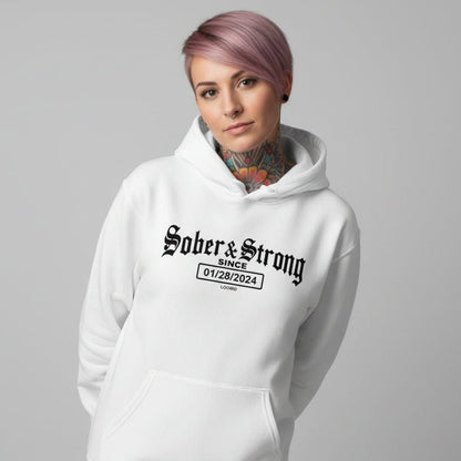 Recovery Hoodie | Women’s Old School Sober & Strong Hoodie with Custom Date