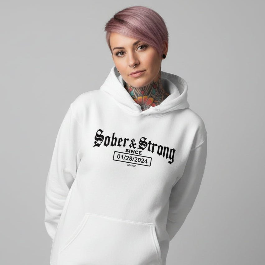 Recovery Hoodie | Women’s Old School Sober & Strong Hoodie with Custom Date