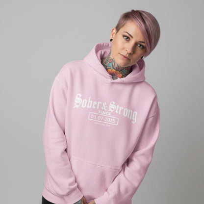 Recovery Hoodie | Women’s Old School Sober & Strong Hoodie with Custom Date