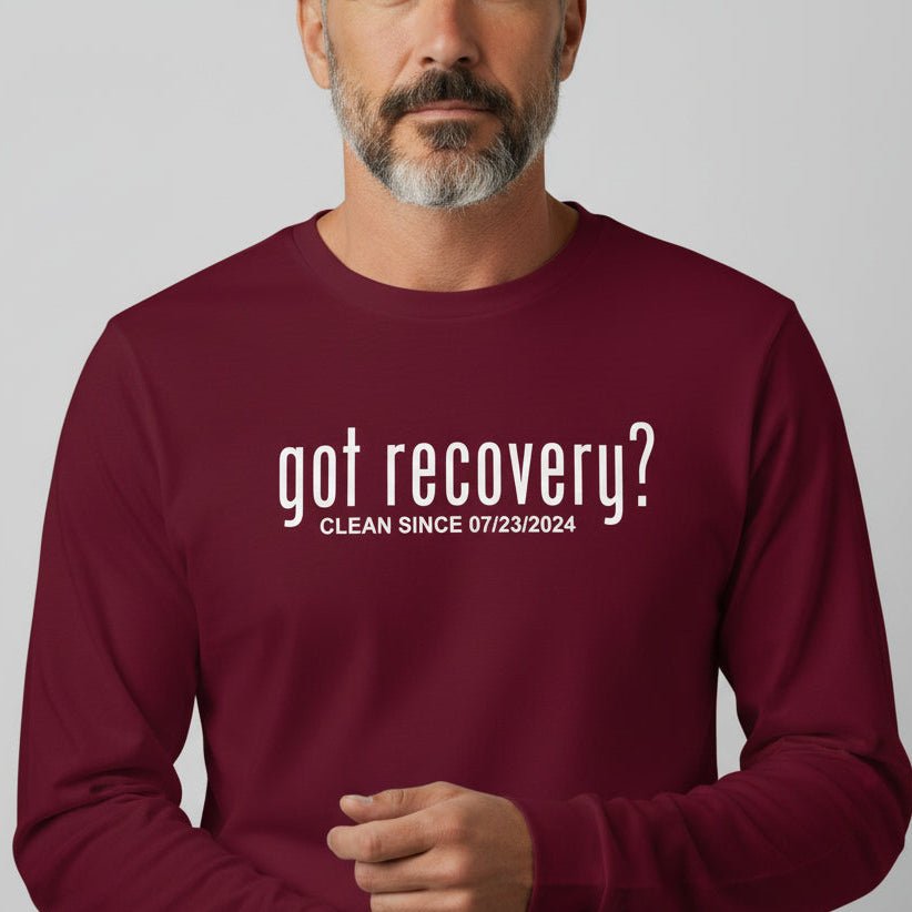 Got Recovery Long Sleeve Sober T Shirt flat lay styled image (view 13)