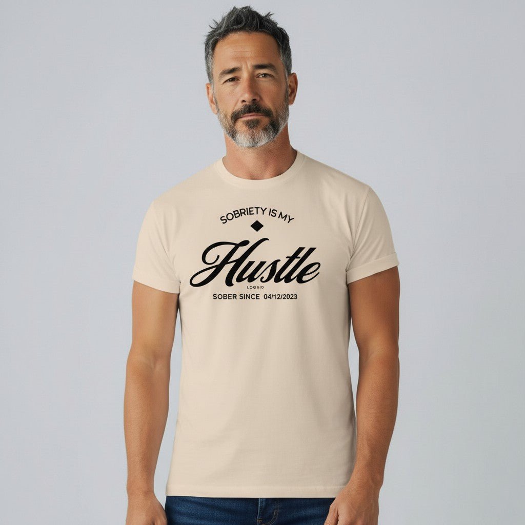 Hustle Men's Relaxed T-Shirt w/Personalize Sober Date