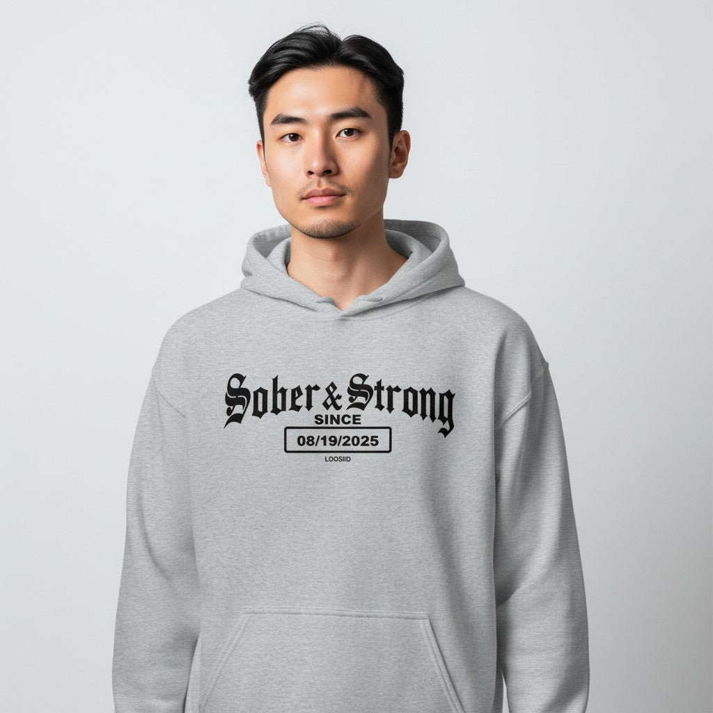 Recovery   Hoodie   |   Men’s   Old   School   Sober   Hoodie   with   Custom   Date