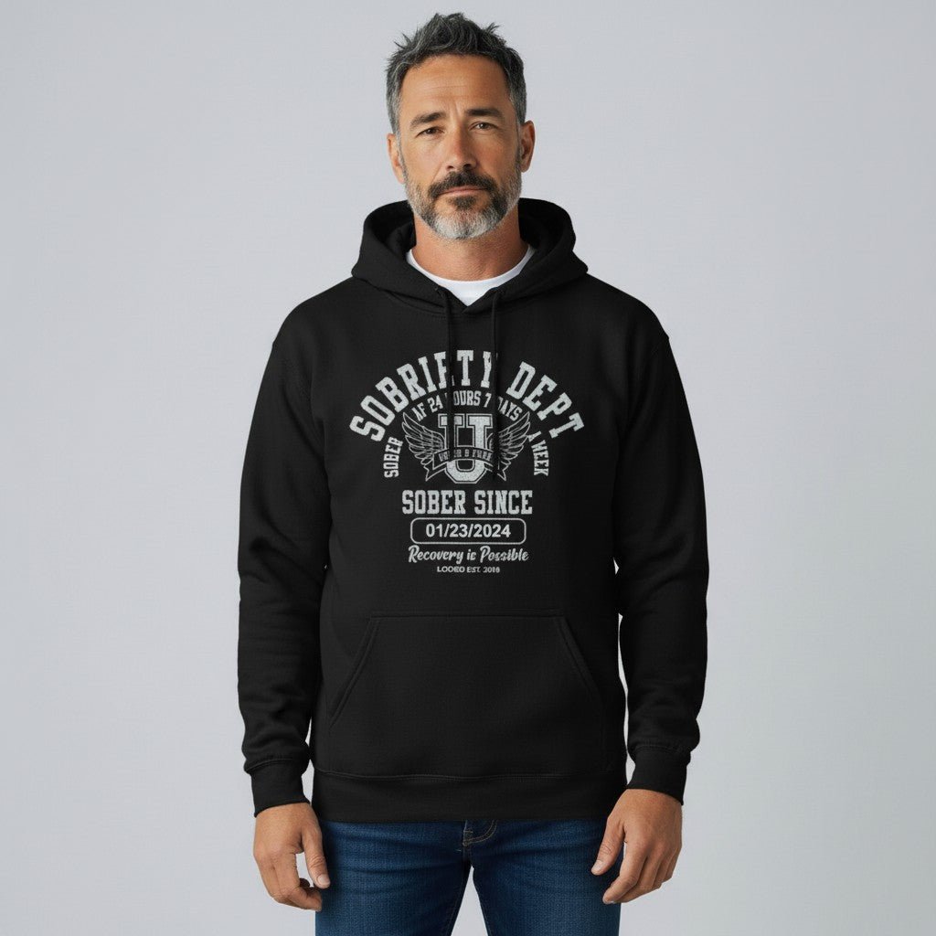 Recovery Hoodie | Sobriety Dept Hoodie with Custom Sobriety Date