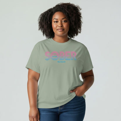 Women's Retro Sober Since T-Shirt w/ Personalized Sobriety Date