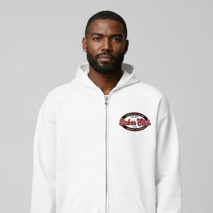 Sober Club Badge Unisex Zip Hoodie Front and Back Print Hoodie with Custom Sobriety Date (Front & Back)