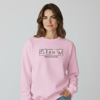 Clean AF Since Date Sobriety Recovery Hoodie fit detail (view 29)