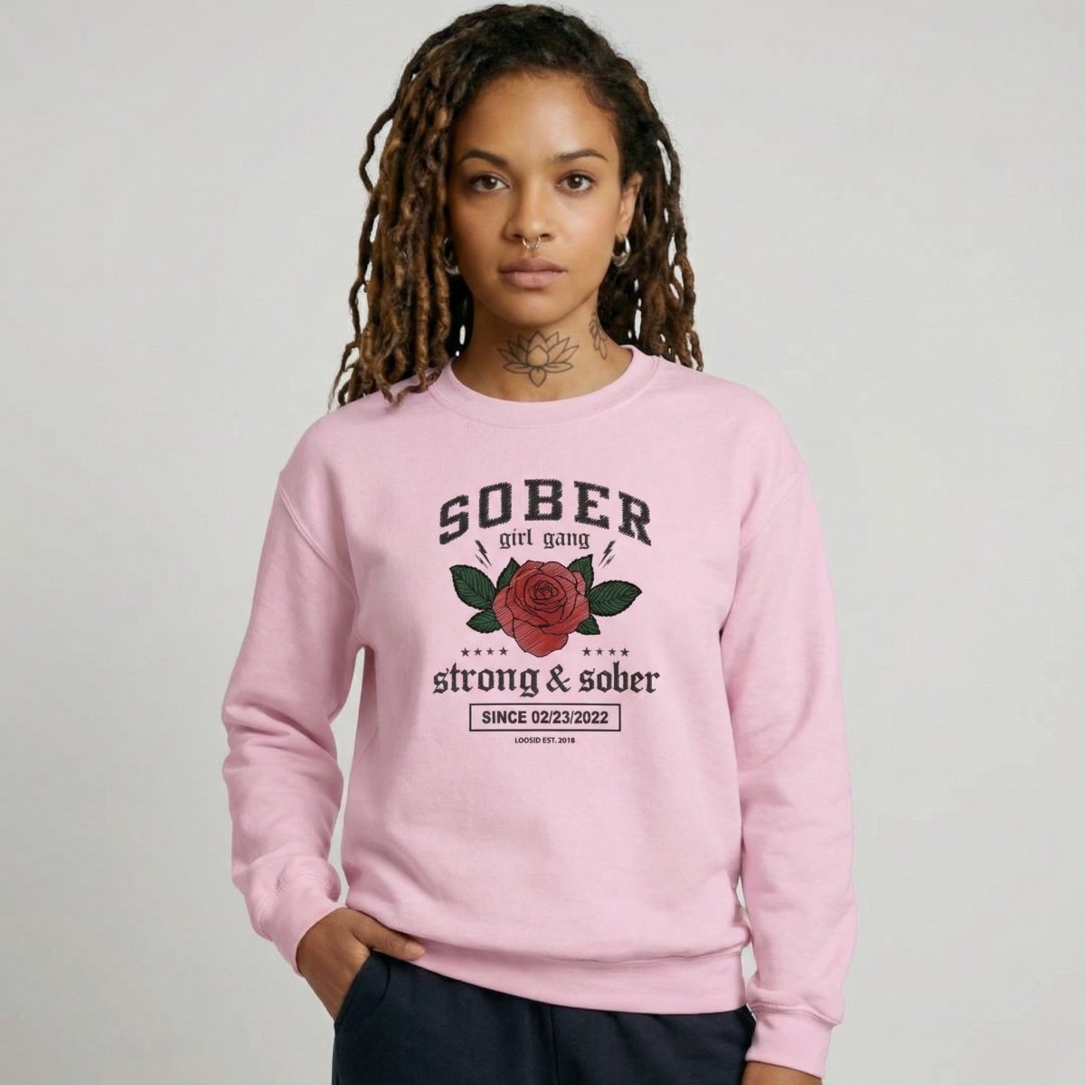 SOBER Girl Gang Strong & Sober Recovery Hoodie side view (view 36)