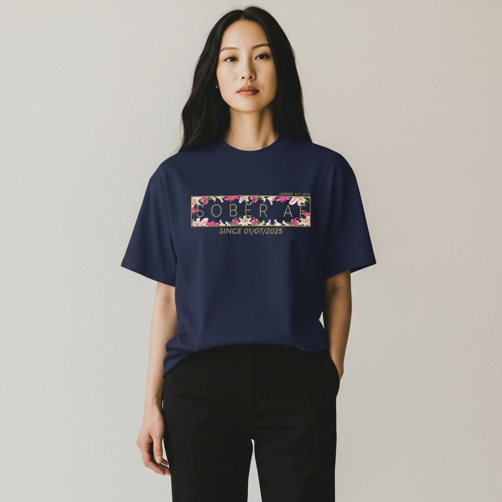 Sober T Shirt | Women’s Sober AF Tee with Custom Sobriety Date in Pastel Colors