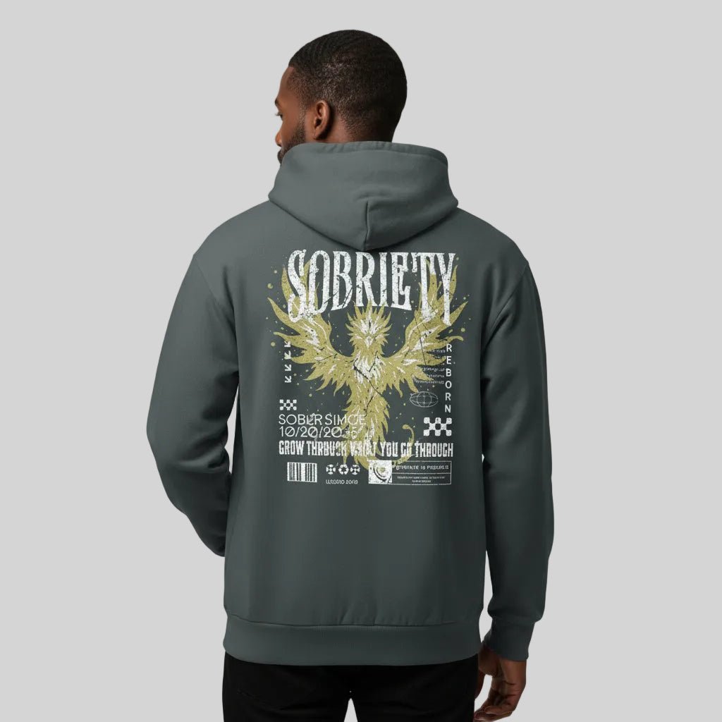 Navy Phoenix Reborn Recovery Front & Back Print Hoodie Limited Edition | Sober Hoodie