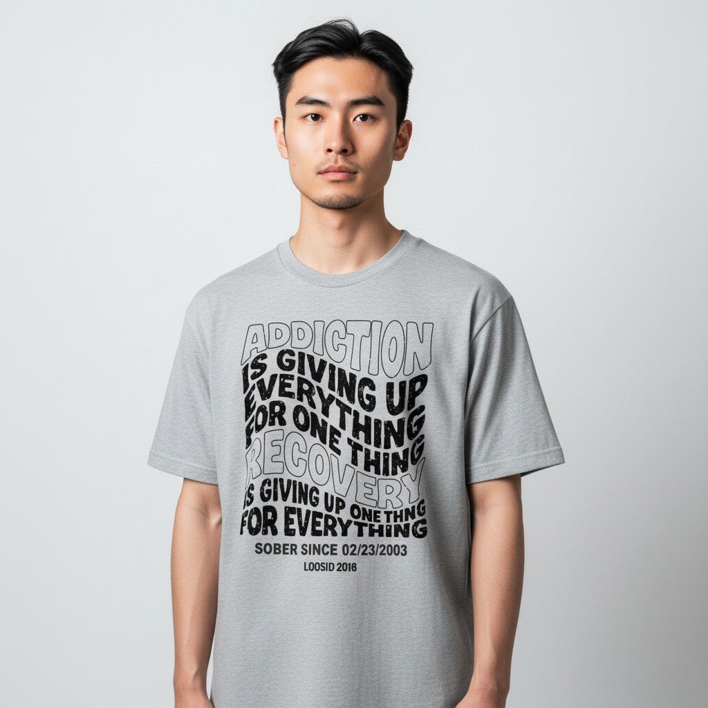 Recovery T-shirt | Men's Addiction is Giving up T-shirt with Personalized Date