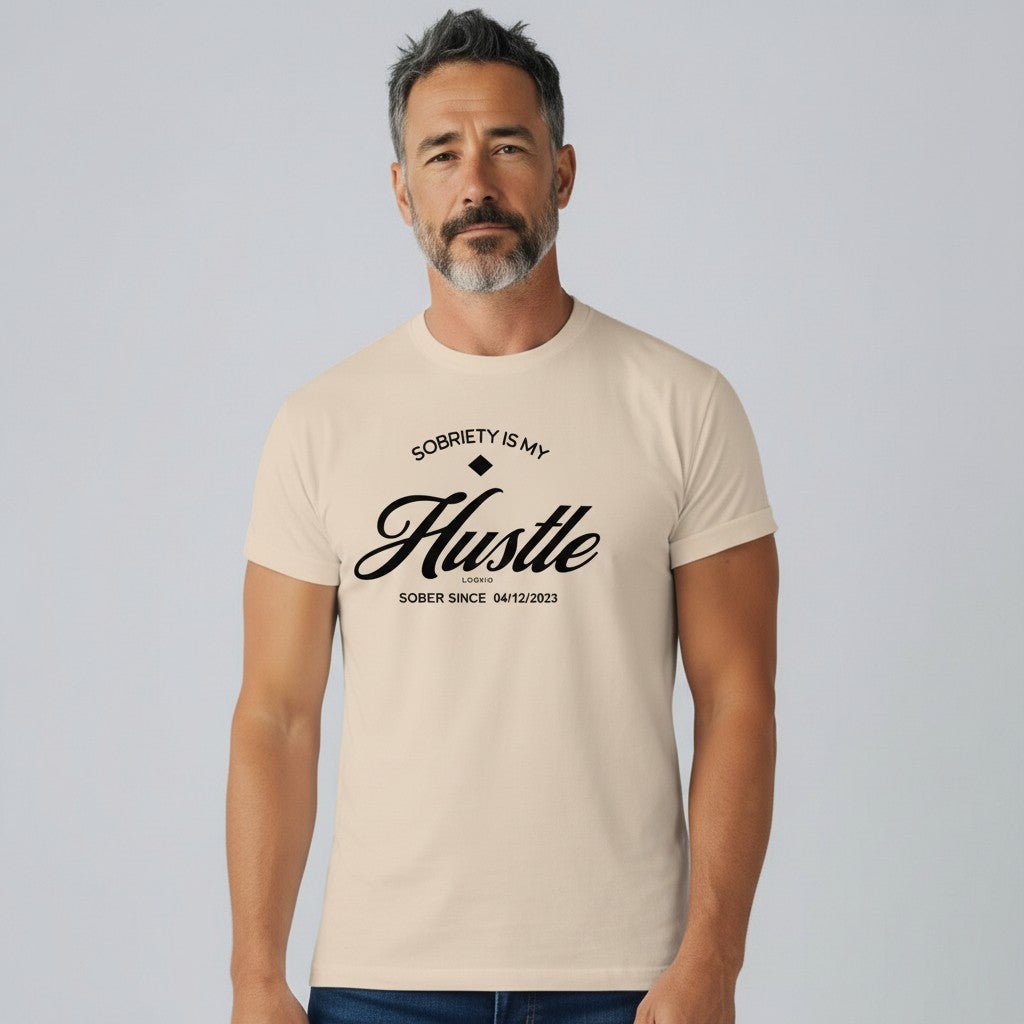 Hustle Men's Relaxed T-Shirt w/Personalize Sober Date