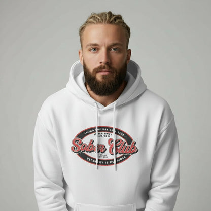 Sober Club Badge Unisex Hoodie with Custom Sobriety Date