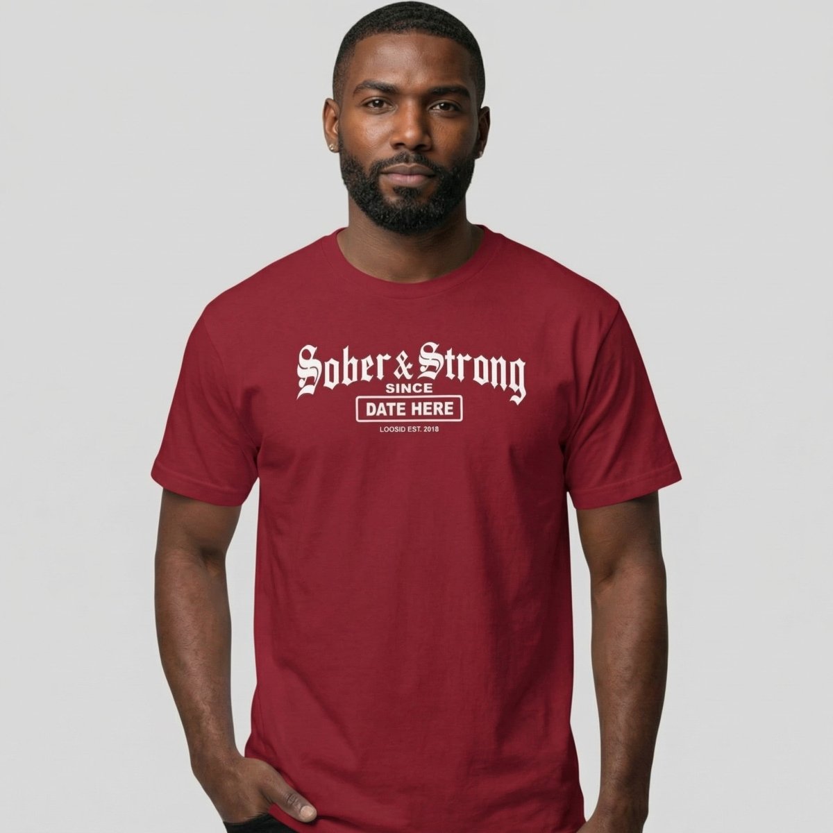 Sober T Shirt | Men’s Old School Sober & Strong Tee with Personalized Sobriety Date